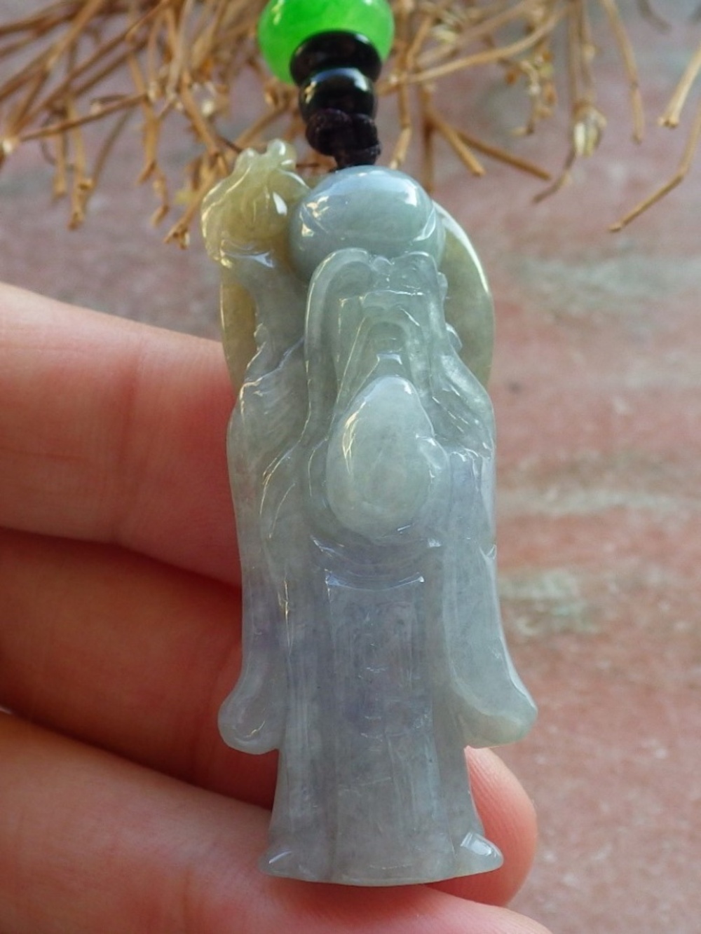 Certified Natural Burma Jade Jadeite The God of Longevity Life Pendant Necklace